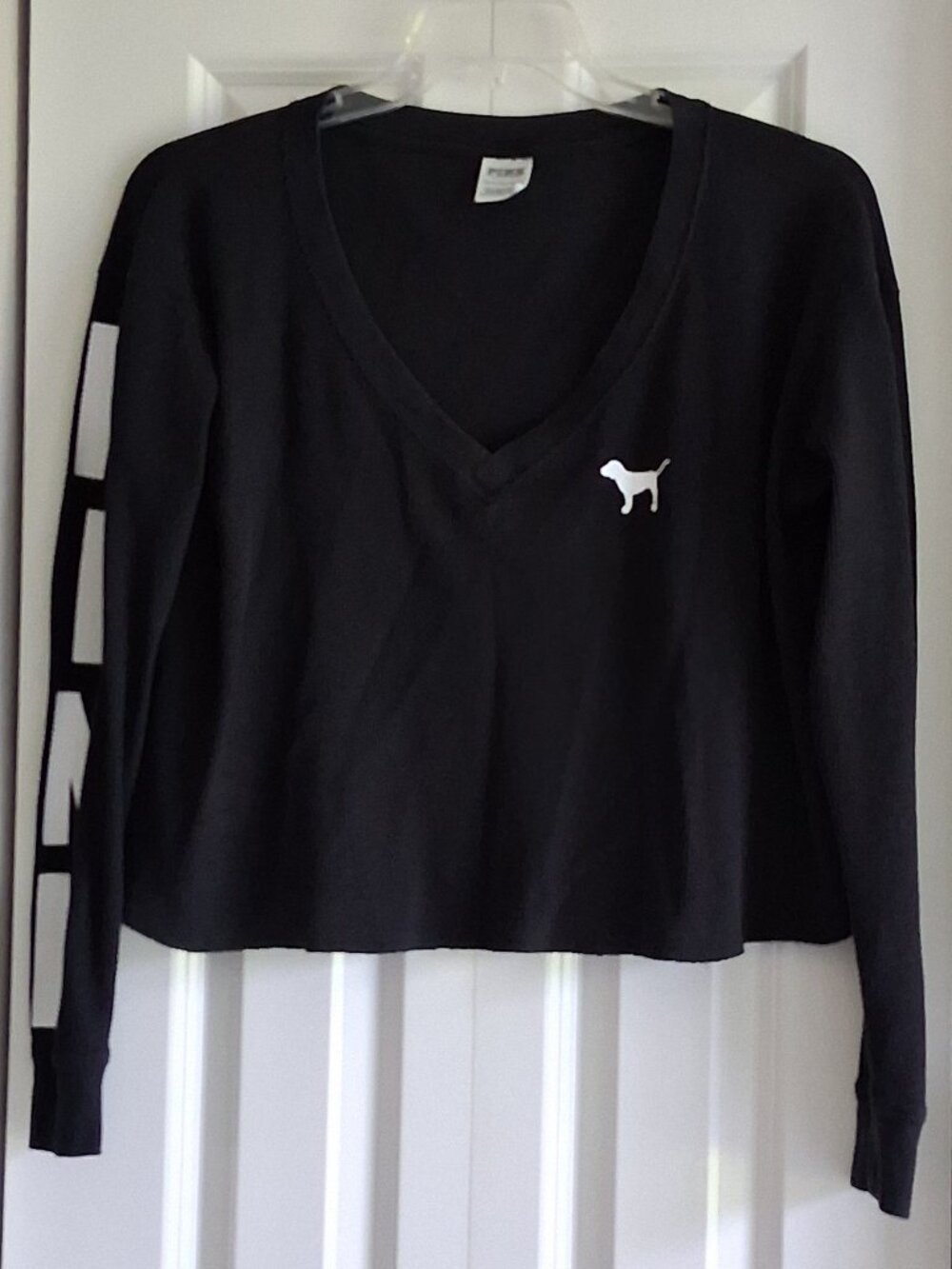 PINK Victoria's Secret Long Sleeve Black Waffle Top Women's Size XS